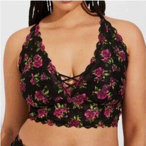 Torrid Black and Pink Floral Lace Bra